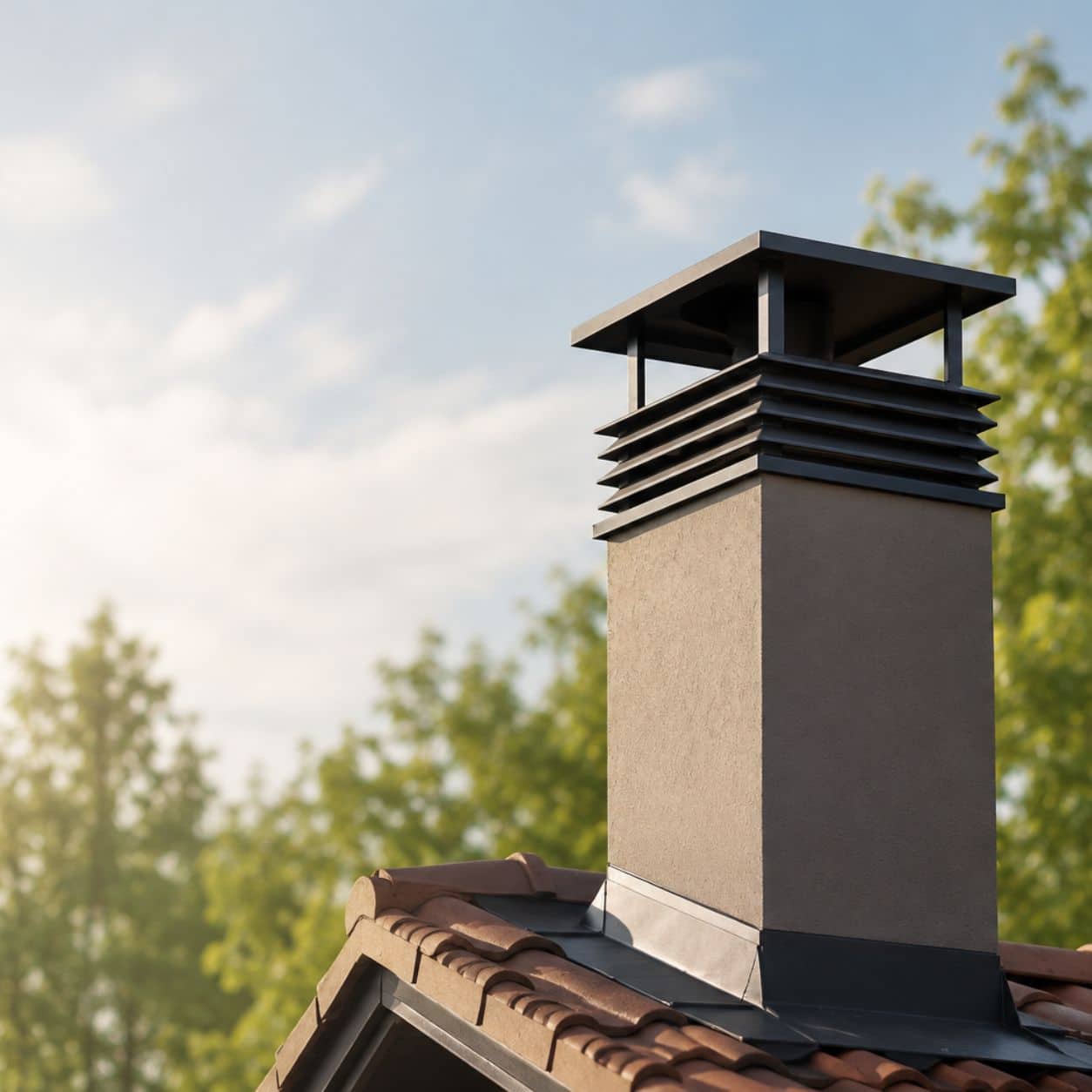 Comignolo con torrino di ventilazione sul tetto di un edificio, punto tipico di nidificazione dei piccioni
