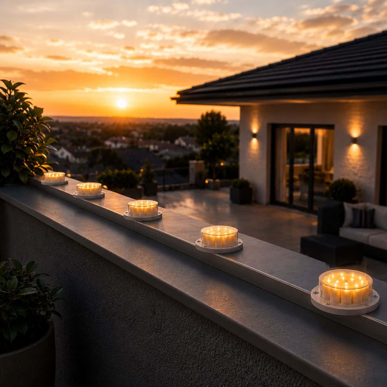 Coppette BirdFire sul parapetto di una terrazza