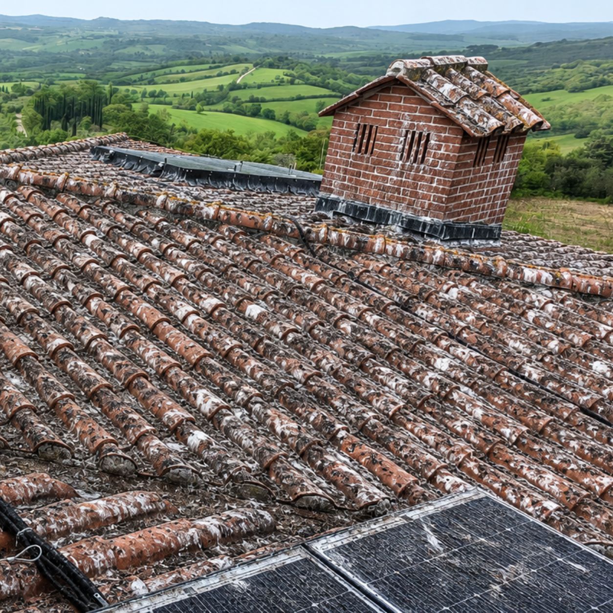Impianto fotovoltaico di una PMI prima e dopo la barriera BirdSun — prima
