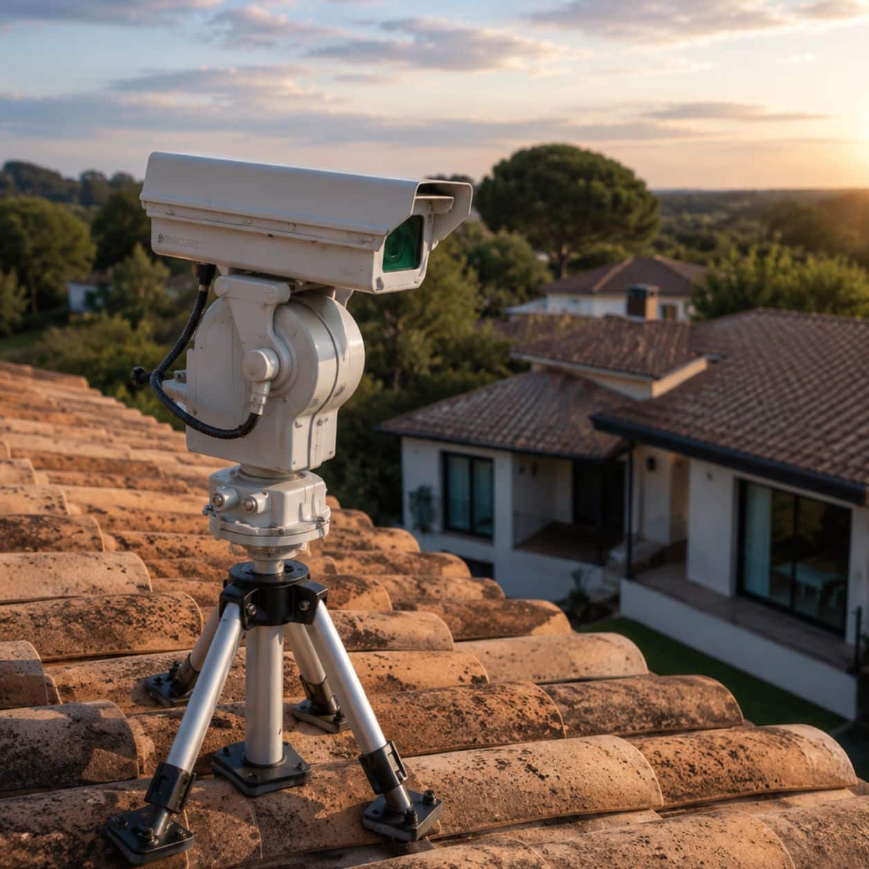 Dissuasore laser BirdLaser AI installato su una copertura per allontanare i volatili