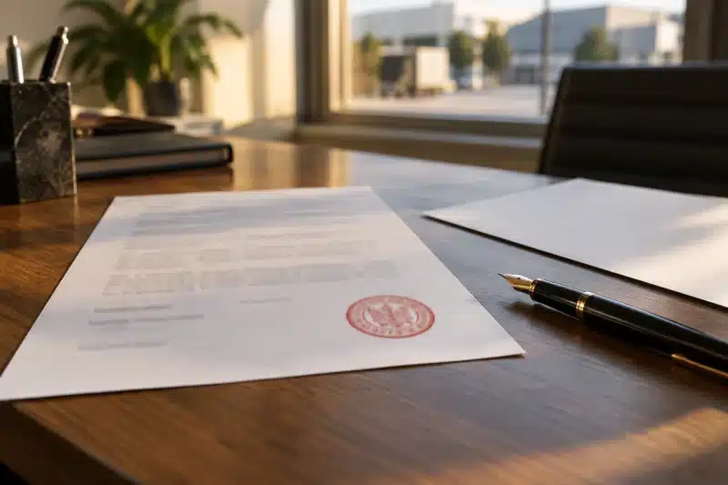 Offerta con timbro di garanzia e penna pronta per la firma, senza il foglio delle esclusioni allegato